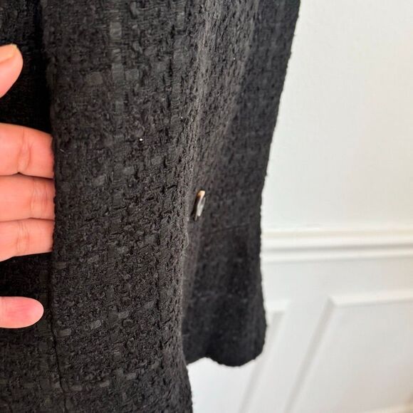 Ann Taylor Coat Black Boucle Peplum Coat Jacket Size M Windowpane Pockets - Picture 5 of 10